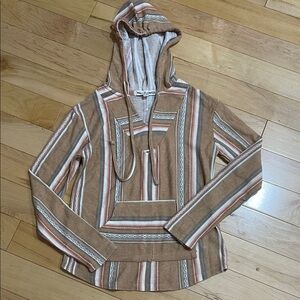 💕 Preloved  Boho Style Lightweight - Striped Brown and Tan Hoodie